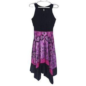 Melrose, Dress with print on the skirt, for women, Black, Violet and pink, polye